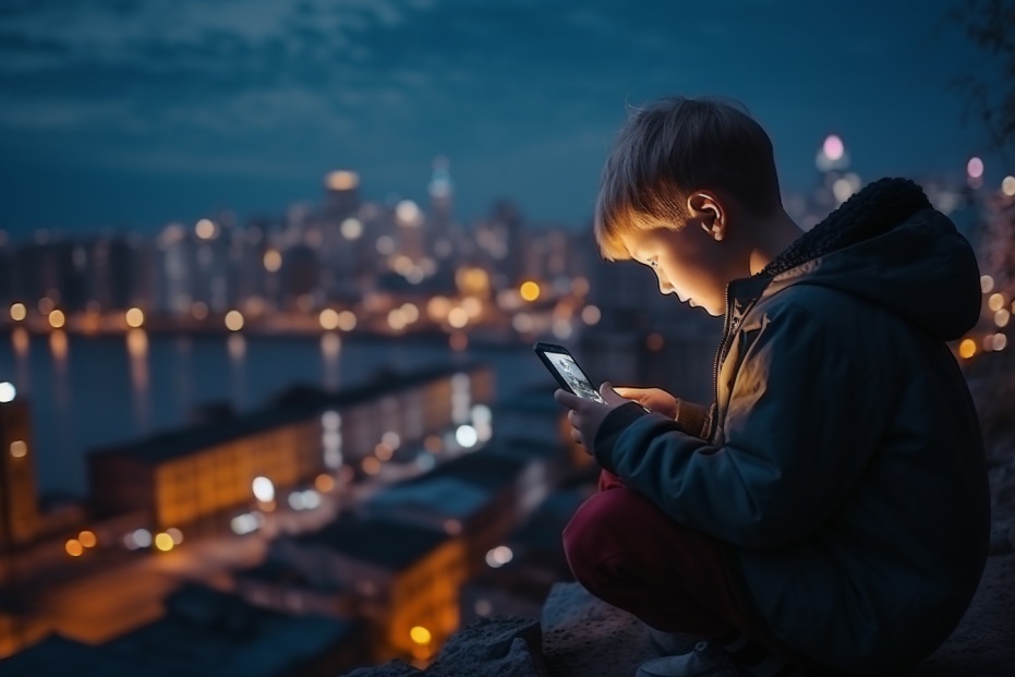 Dreng med telefon - håndtering af billeder